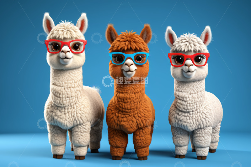 高清大图下载【趣麦麦图】三只戴眼镜的可爱羊驼