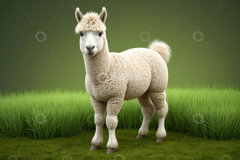 高清大图下载【趣麦麦图】站立在草地的羊驼