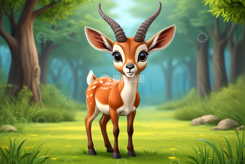 高清大图下载【趣麦麦图】卡通小鹿森林场景
