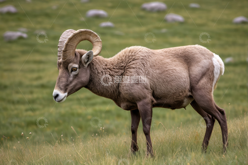 高清大图下载【趣麦麦图】户外草地上的大角公羊