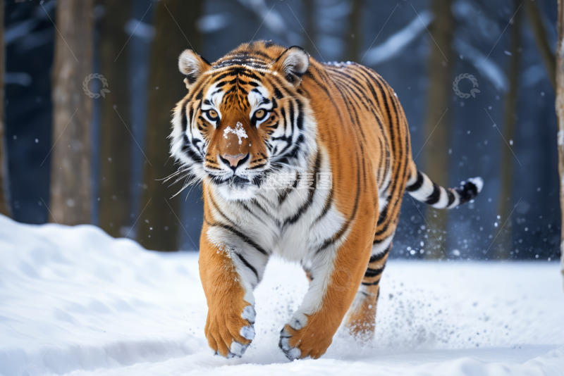 高清大图下载【趣麦麦图】雪地中行走的老虎