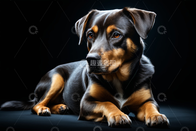 高清大图下载【趣麦麦图】趴卧的黑棕相间宠物狗