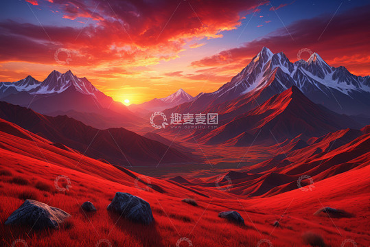壮丽山脉日出自然风光