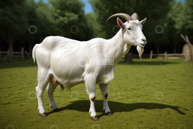 高清大图下载【趣麦麦图】草地上站立的白色山羊