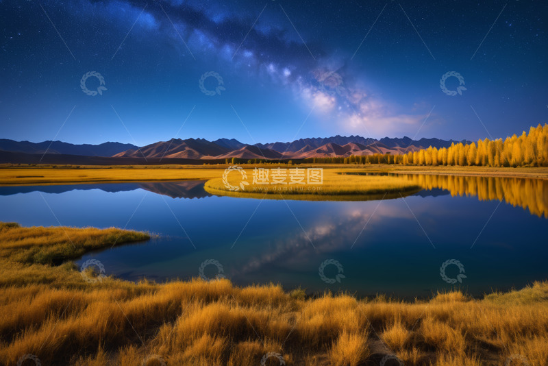 高清大图下载【趣麦麦图】草原湖泊星空自然景观