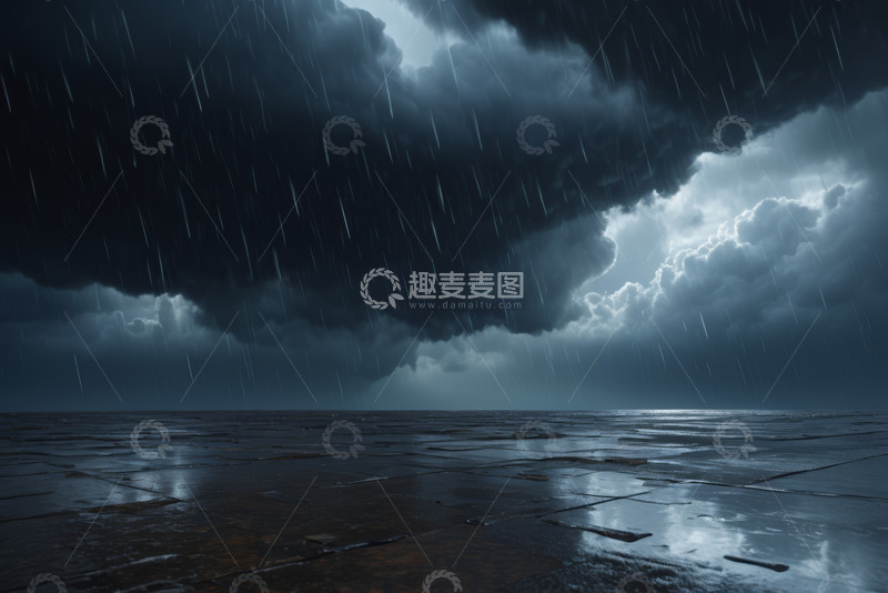 高清大图下载【趣麦麦图】暴雨中的空旷地面与乌云