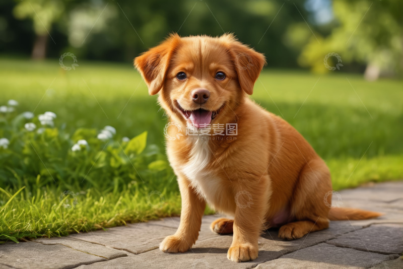 高清大图下载【趣麦麦图】公园里坐着的可爱小狗