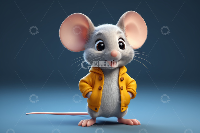 高清大图下载【趣麦麦图】穿黄色外套的卡通老鼠形象