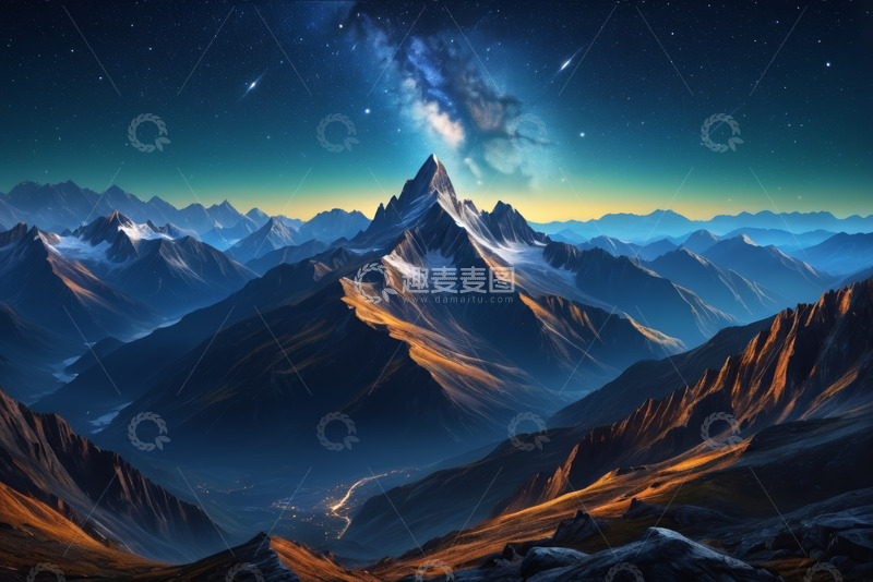 高清大图下载【趣麦麦图】星空下的连绵山脉景观
