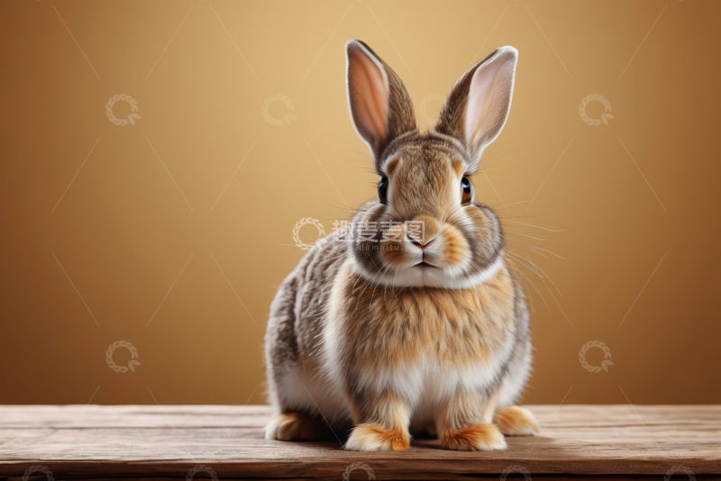 高清大图下载【趣麦麦图】木桌上的可爱兔子特写