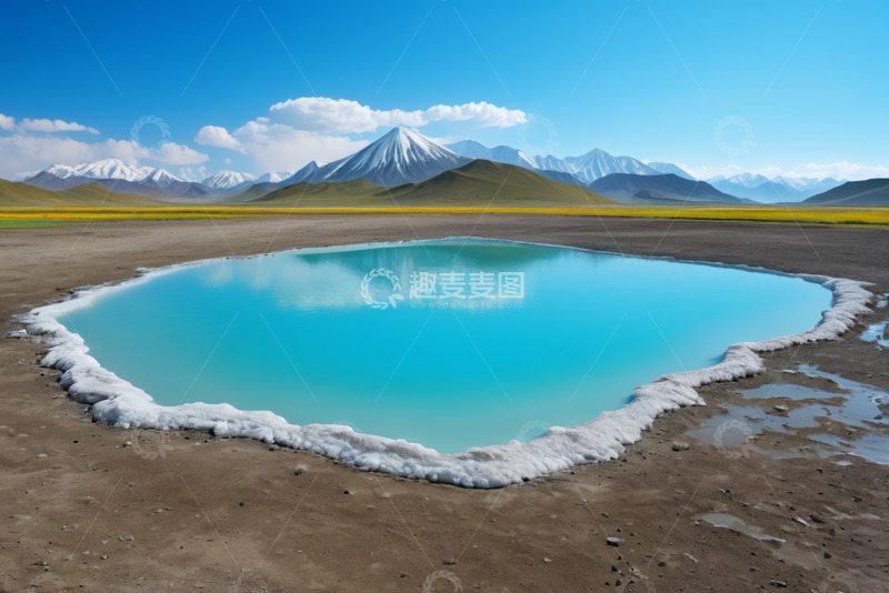 高清大图下载【趣麦麦图】雪山下的蓝色湖泊自然风光