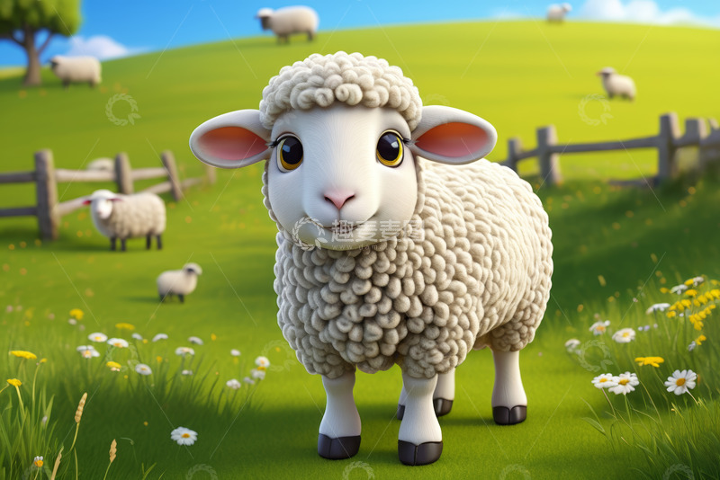 高清大图下载【趣麦麦图】草地上的卡通绵羊素材