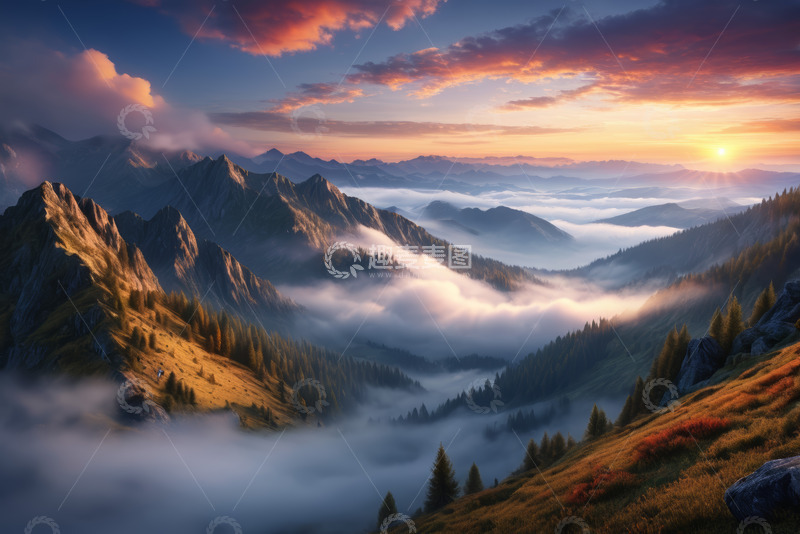 高清大图下载【趣麦麦图】山间云海日出自然风光
