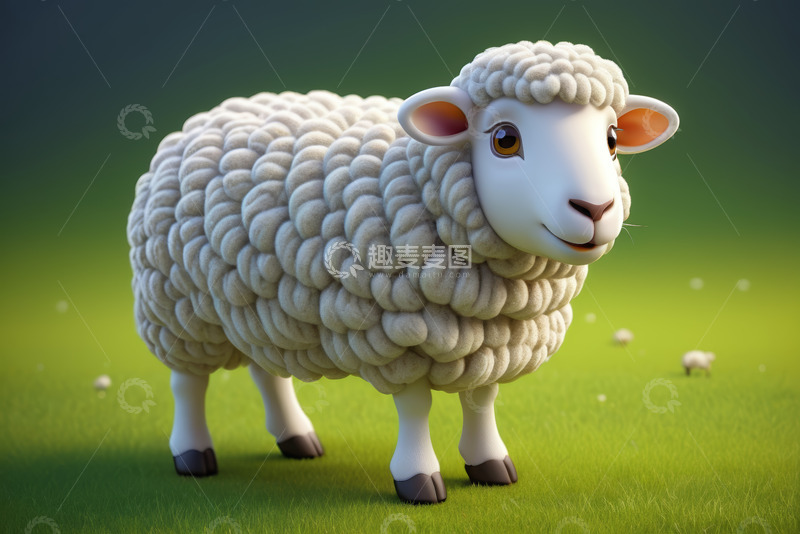 高清大图下载【趣麦麦图】卡通绵羊站在绿色草地上