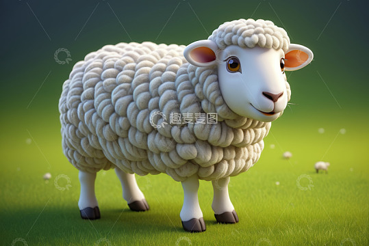 卡通绵羊站在绿色草地上
