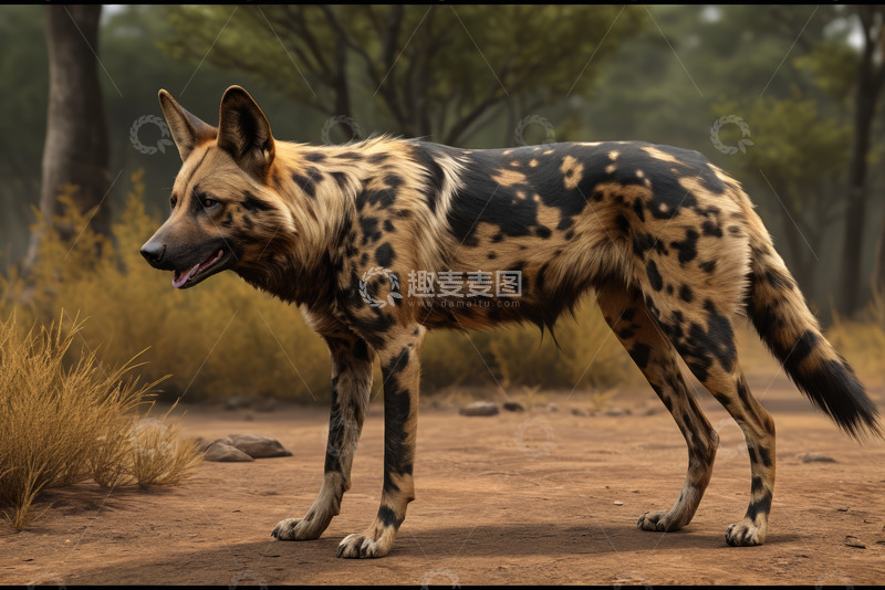 高清大图下载【趣麦麦图】非洲野犬站立在荒野中