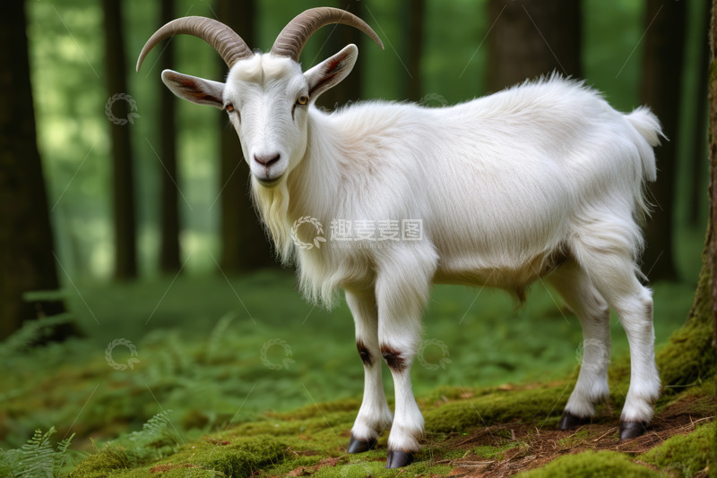 高清大图下载【趣麦麦图】森林中站立的白色山羊