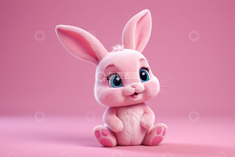 高清大图下载【趣麦麦图】可爱粉色动画兔子特写