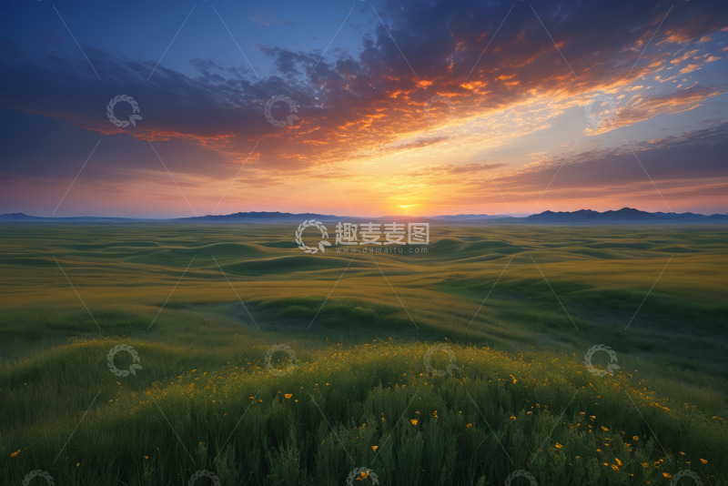高清大图下载【趣麦麦图】草原日落时分自然风光图景