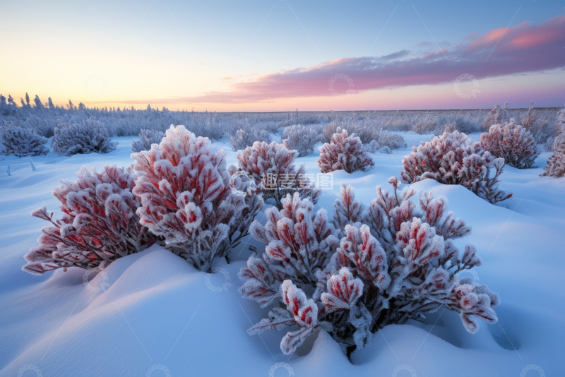 高清大图下载【趣麦麦图】雪覆植物的户外自然风光