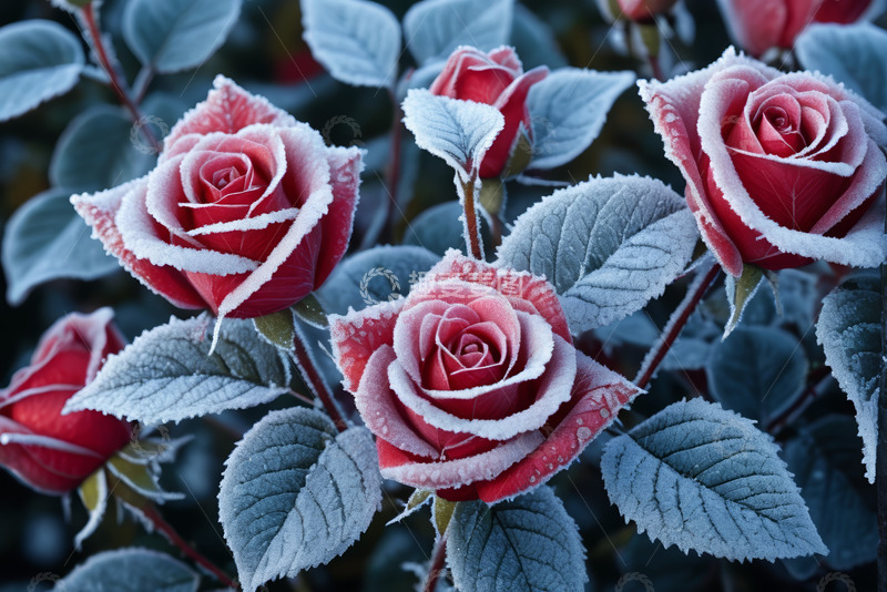 高清大图下载【趣麦麦图】覆霜红色玫瑰花特写