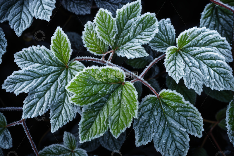 高清大图下载【趣麦麦图】覆霜绿色植物叶子特写