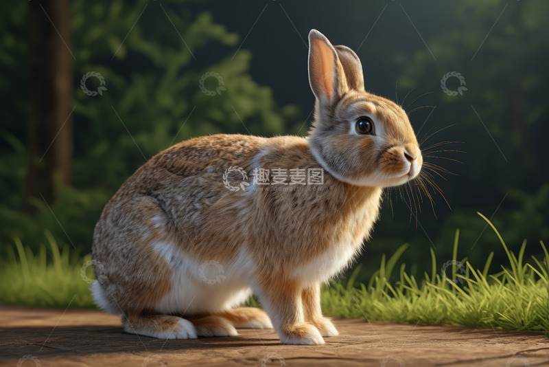 高清大图下载【趣麦麦图】森林中蹲坐的兔子
