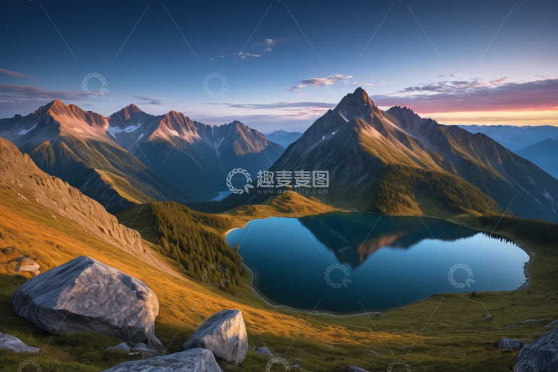 高清大图下载【趣麦麦图】山间湖泊自然风光全景