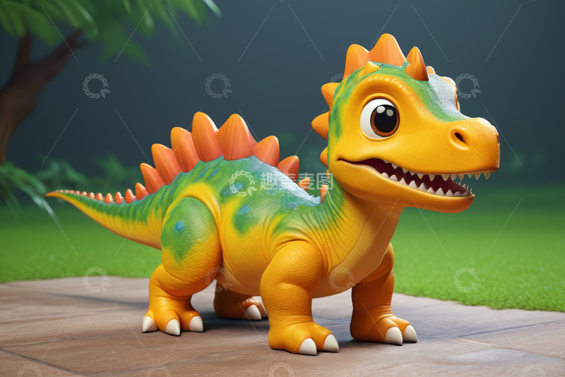 高清大图下载【趣麦麦图】卡通恐龙形象站在户外场景