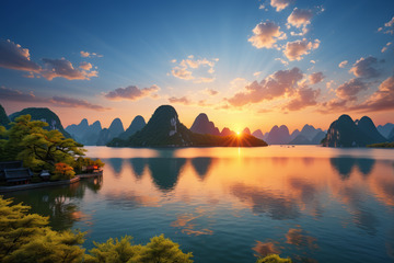 广西漓江山水日出风光