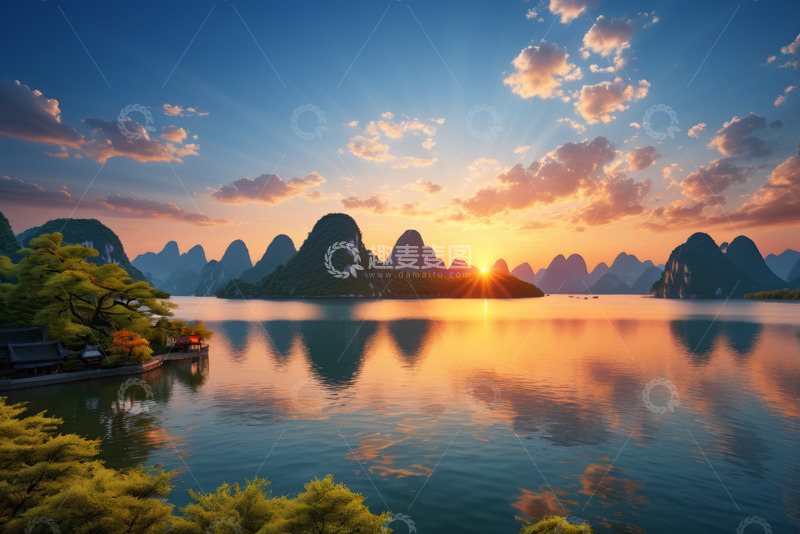 高清大图下载【趣麦麦图】广西漓江山水日出风光