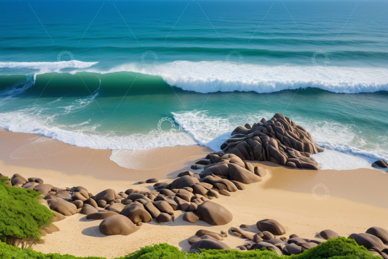 高清大图下载【趣麦麦图】海滩海浪与岸边岩石景观