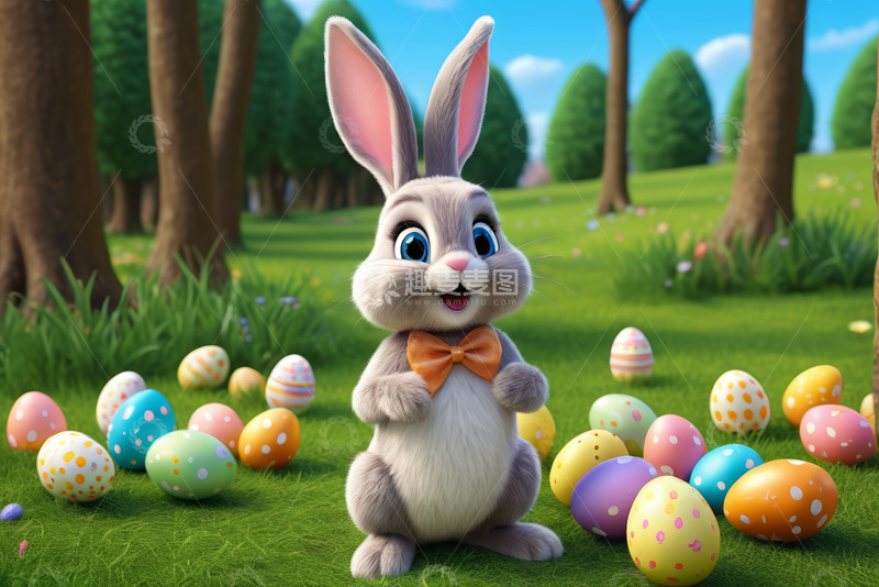 高清大图下载【趣麦麦图】复活节兔子与彩蛋的动画场景
