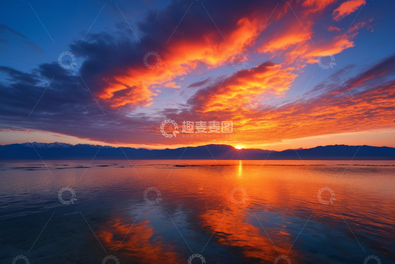 高清大图下载【趣麦麦图】湖畔日落时分美丽天空景色