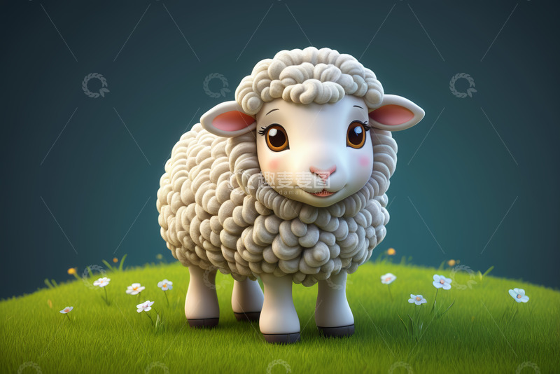高清大图下载【趣麦麦图】卡通绵羊站在草地