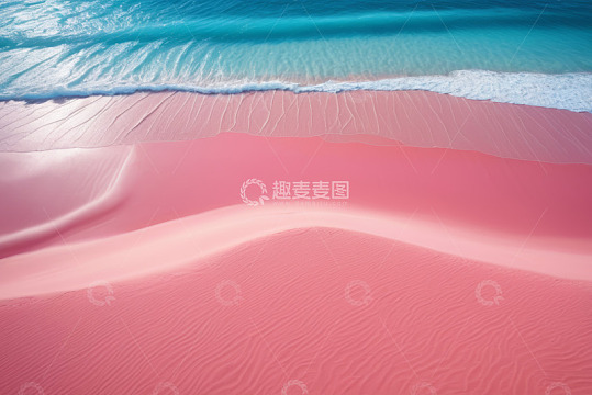 粉色沙滩与海浪自然景观