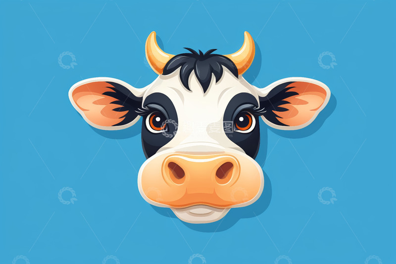 高清大图下载【趣麦麦图】卡通奶牛头像特写