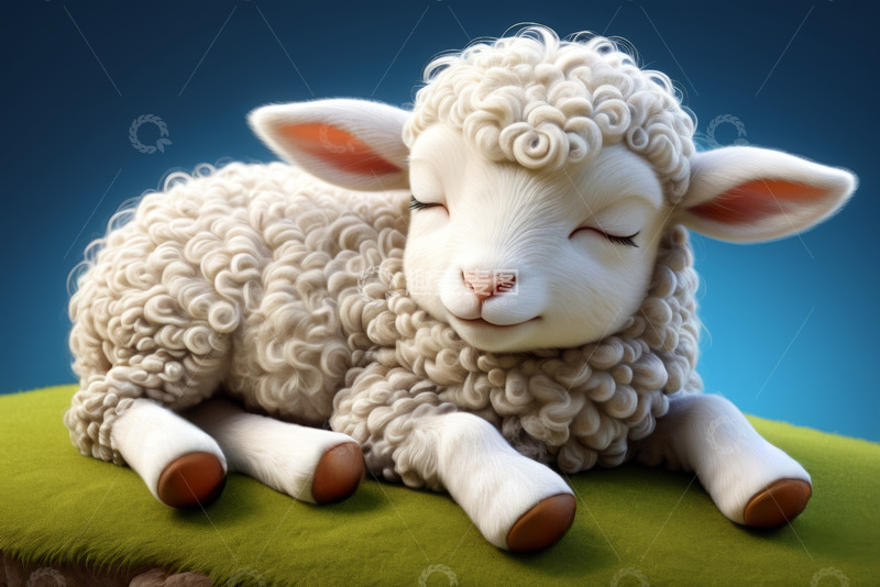 高清大图下载【趣麦麦图】卡通绵羊趴卧休憩画面