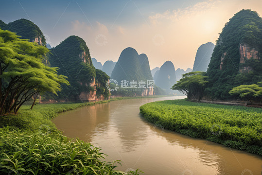 桂林漓江自然风光全景