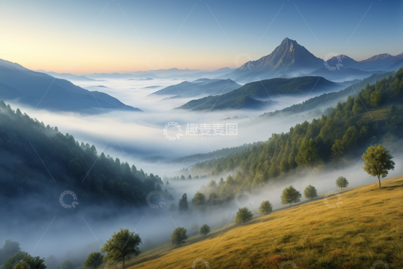 高清大图下载【趣麦麦图】山间晨雾森林风景