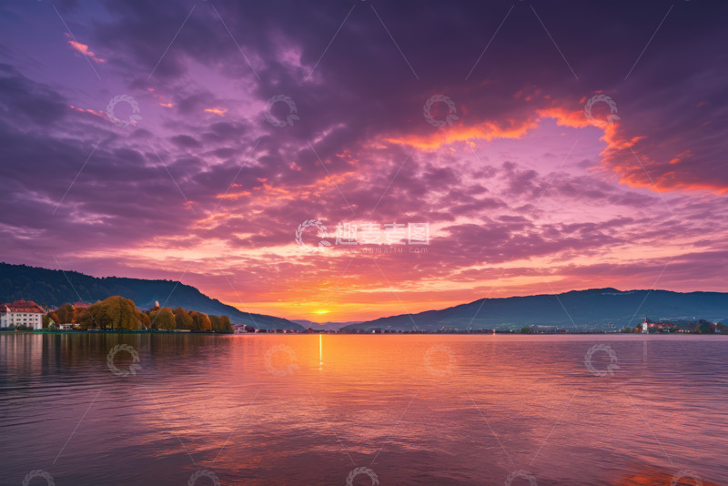 高清大图下载【趣麦麦图】湖畔日落时分自然风光