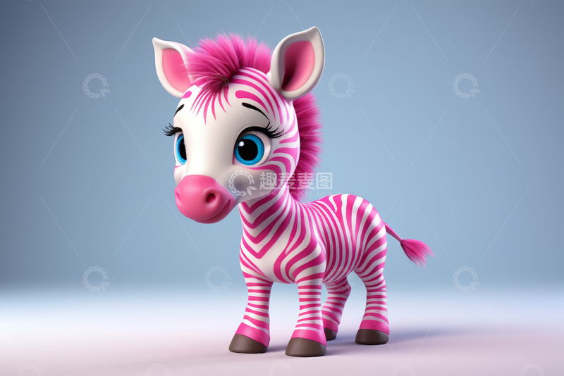 高清大图下载【趣麦麦图】粉色卡通斑马3D形象
