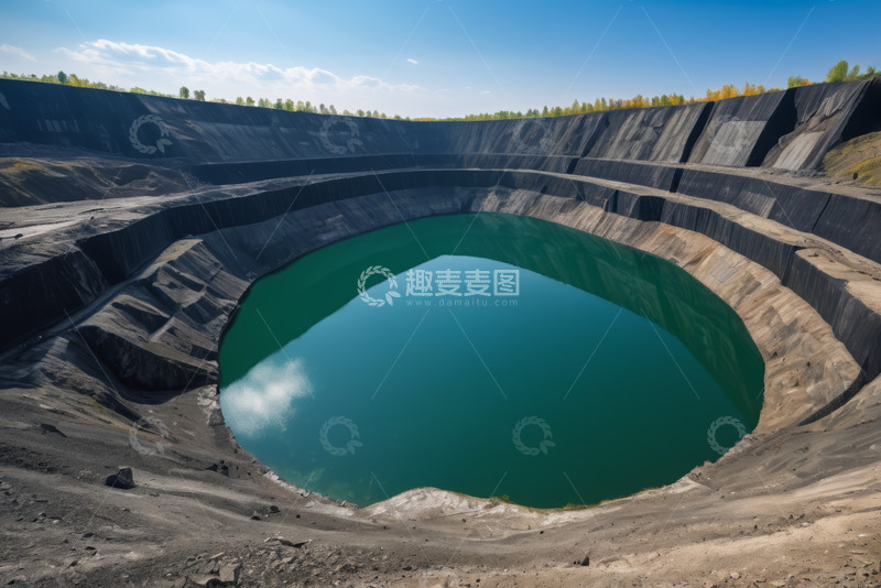 高清大图下载【趣麦麦图】露天矿坑中的碧绿积水