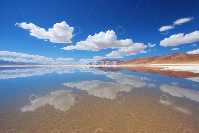 高清大图下载【趣麦麦图】蓝天白云下的盐湖倒影景观
