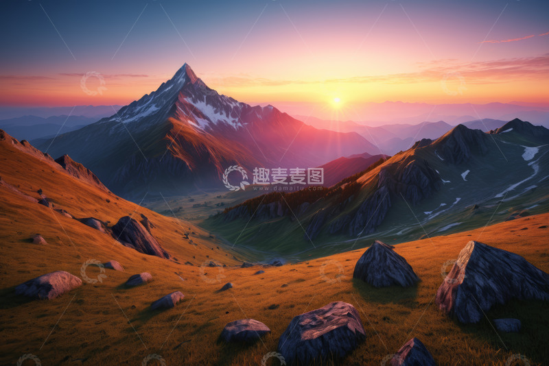 高清大图下载【趣麦麦图】日出时分山景全景