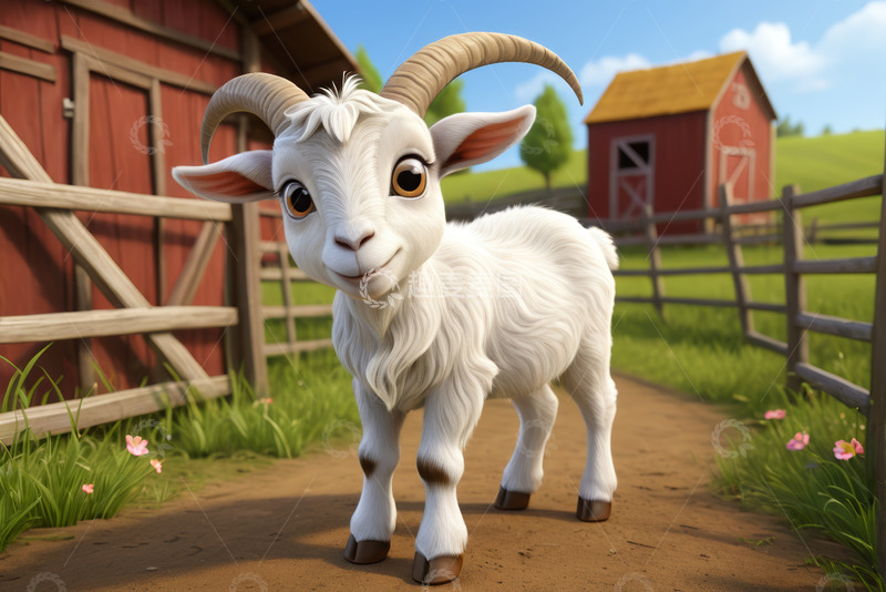 高清大图下载【趣麦麦图】农场中的卡通山羊形象