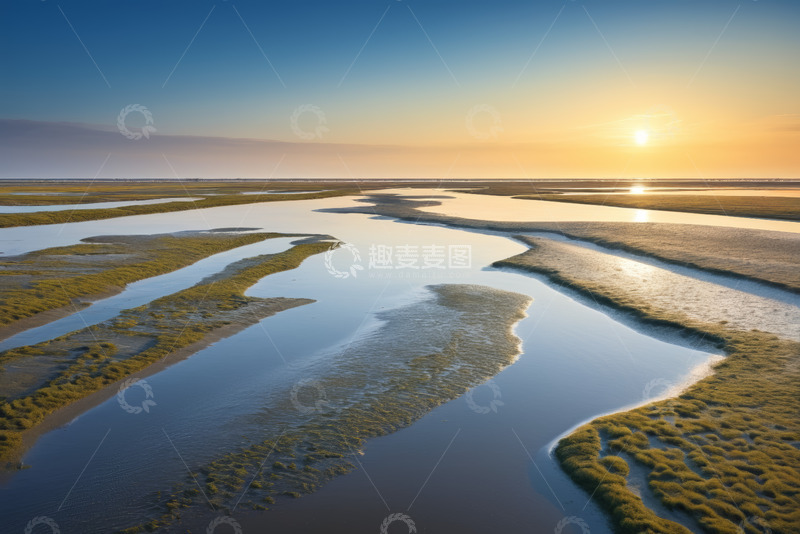 高清大图下载【趣麦麦图】日出时的湿地景观