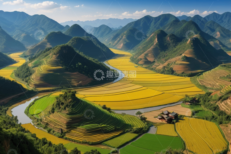 高清大图下载【趣麦麦图】山区梯田田园风光全景