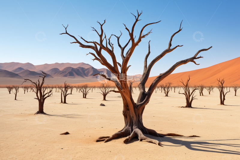 高清大图下载【趣麦麦图】沙漠中枯树景观