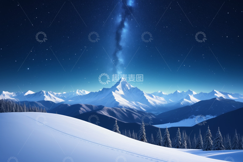 高清大图下载【趣麦麦图】雪山星空夜景自然风光